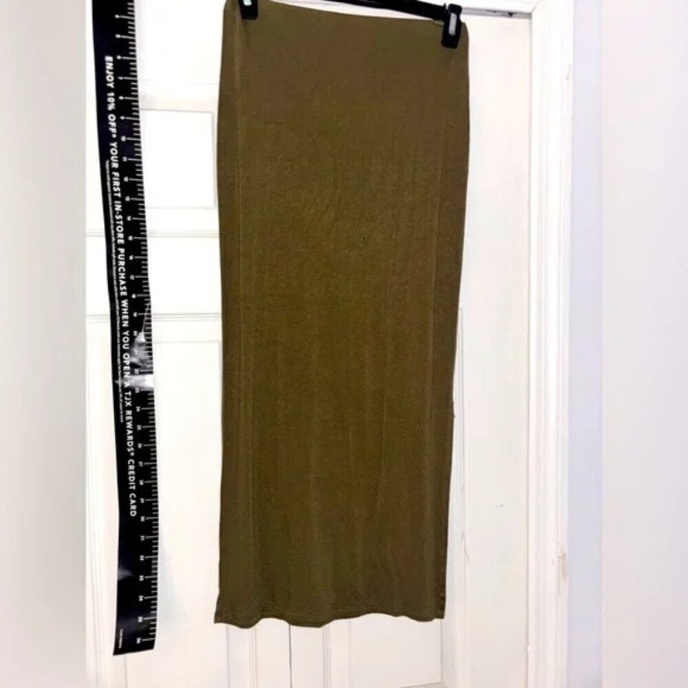 Olive Green Maxi Skirt size medium gorgeous satin/cotton/soft sexy body on new